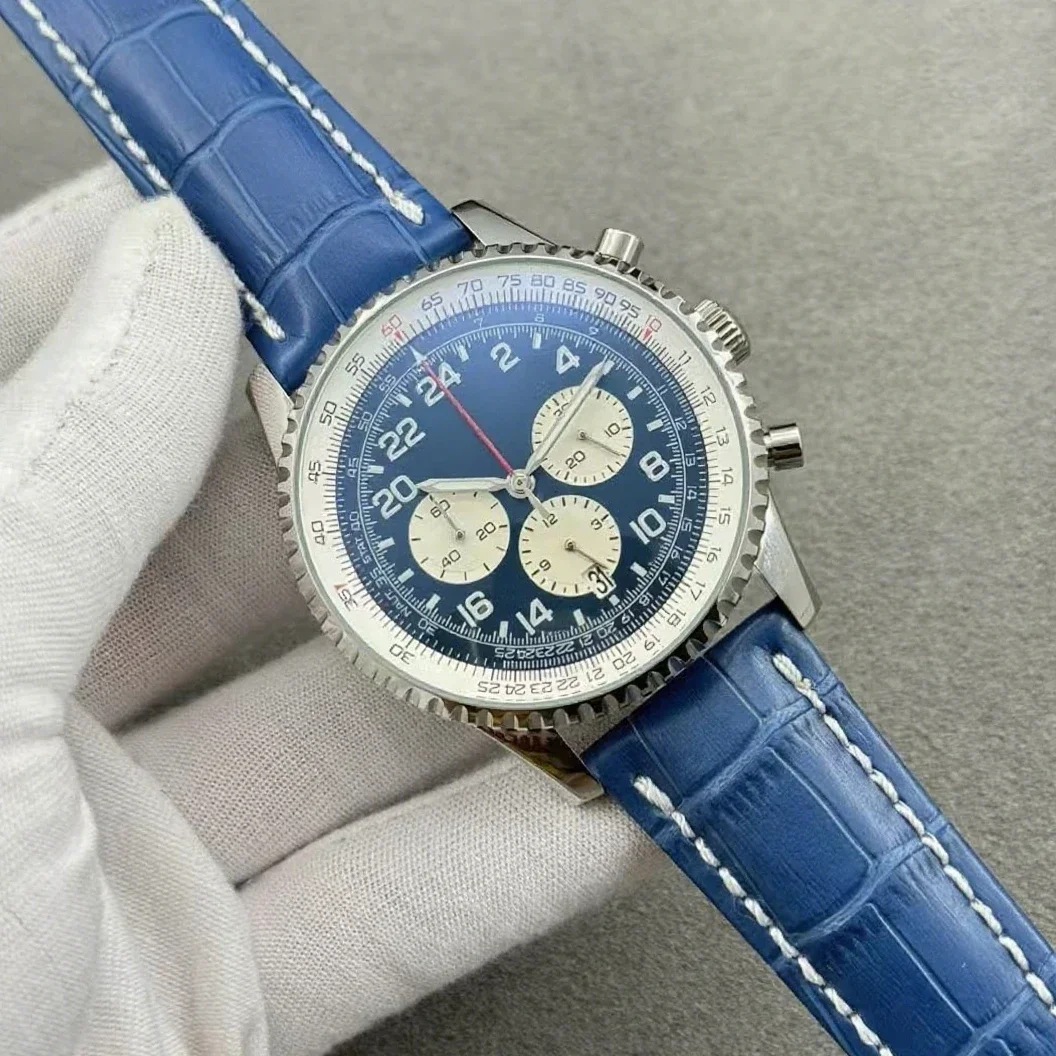 

2025 Роскошные 46 мм часы мужские кварцевые часы с хронографом авиационные черные синие мужские наручные часы с датой