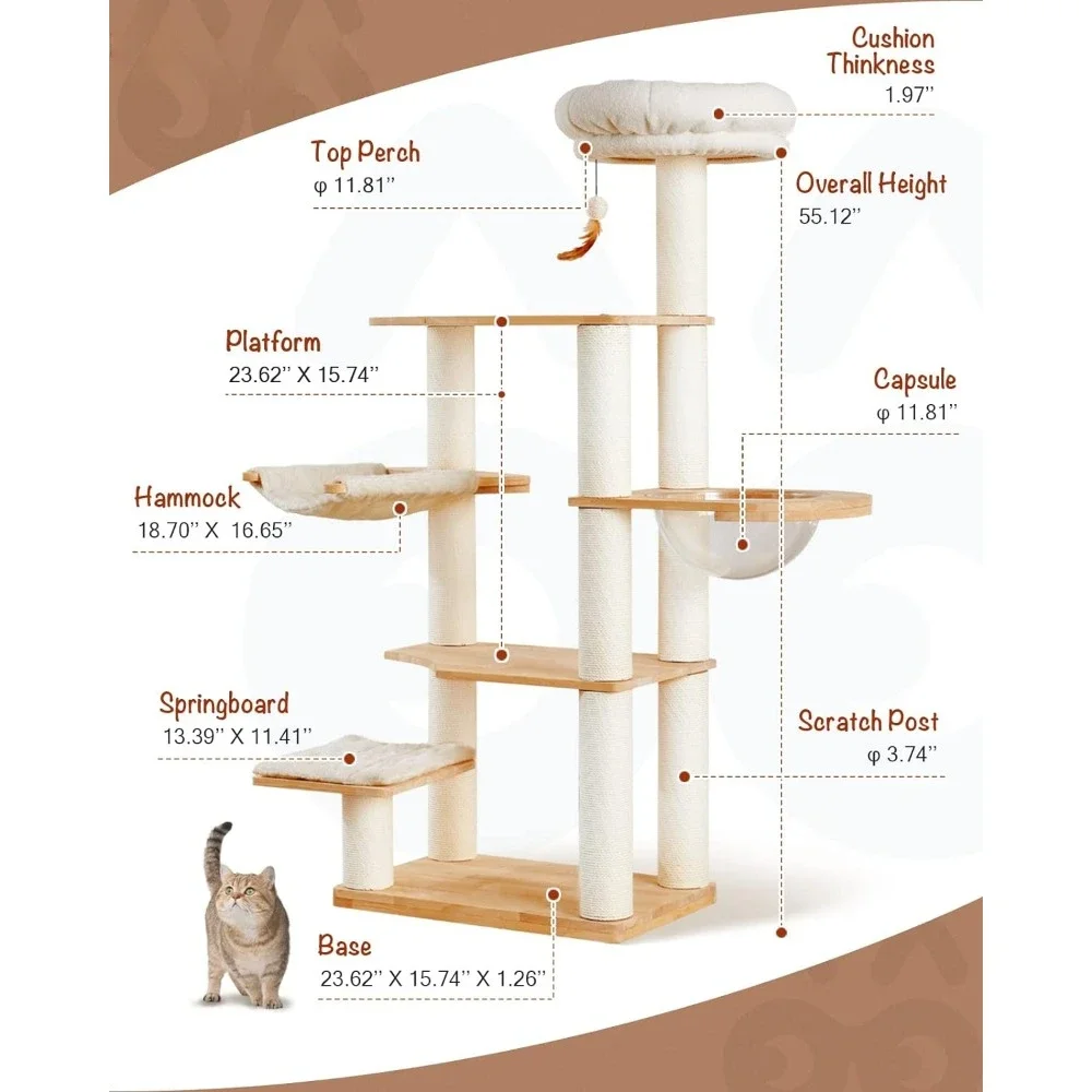 현대 고양이 나무 고양이 타워 케이지, 스크래치 포스트 및 해먹 케이지, 애완 동물 목장, 부드러운 매트리스, 작은 동물 집