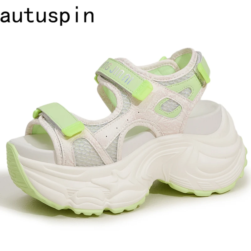 

AUTUSPIN/женские сандалии на платформе 7 см, летние модные спортивные стильные сандалии, женские туфли из массивной кожи из микрофибры