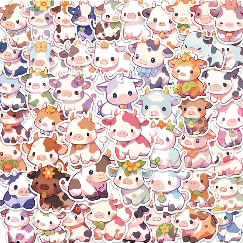 

10/30/50PCS Cute Rainbow Cattle PVC Sticker Aesthetic Hand Accounting Tools Decoration Scrapbooking Stationery Supplies for Kids