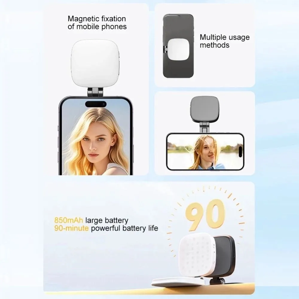 360 °   Rotatie Magnetisch Telefoon Selfie Licht met Make-upspiegel Intrekbare aanpassing Mobiele telefoon Invullicht Oplaadbaar