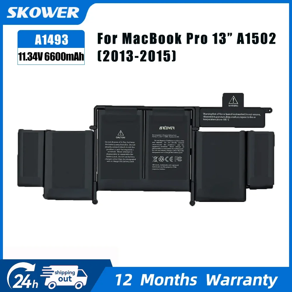 SKOWER A1493 Laptop Battery For Apple MacBook Pro Retina 13 Inch A1502 ME864LL/A ME866LL/A ME865LL/A Replacement A1582