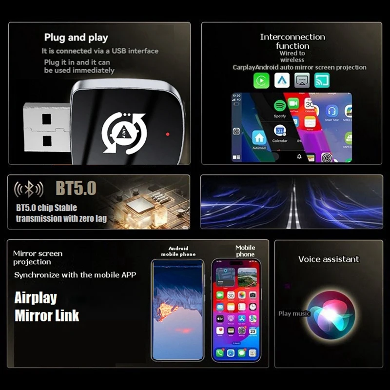 Super Sale 4in1 Wireless CarPlay Smart AI Box Airplay/Mirror Link/Android B