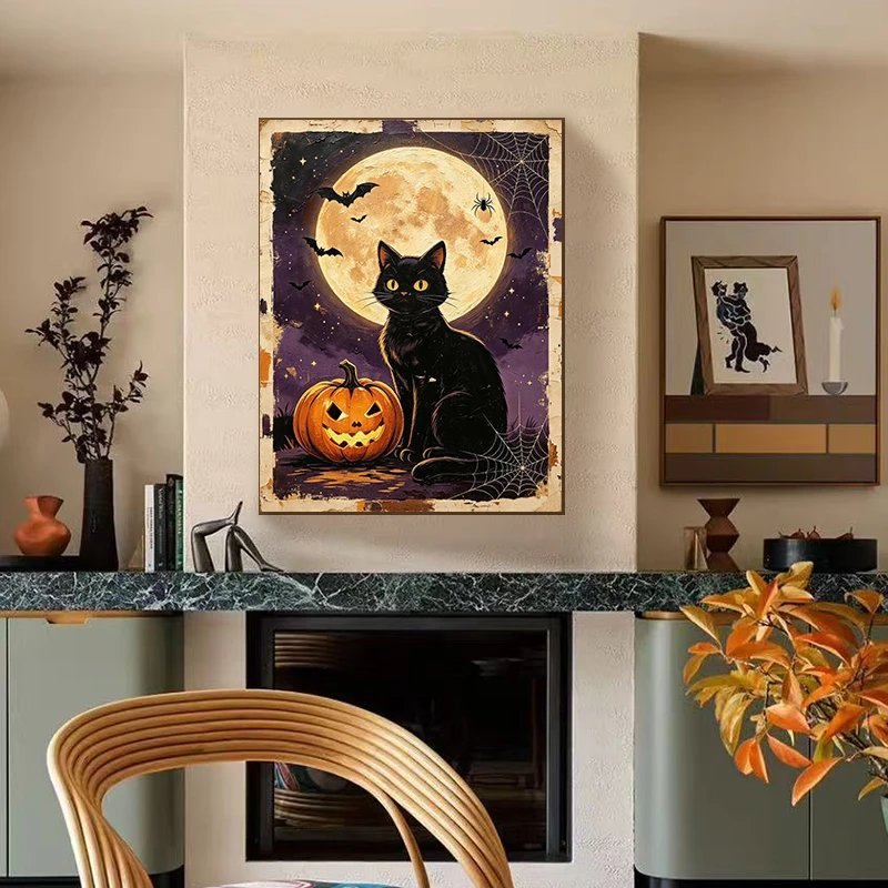 tableau-mural-vintage-sur-toile-theme-halloween-chat-noir-lune-pleine-jack-o'-lantern-chauve-souris-toile-d'araignee-affiche-imprimee-sur-papier-vieilli-style-rustique-campagnard