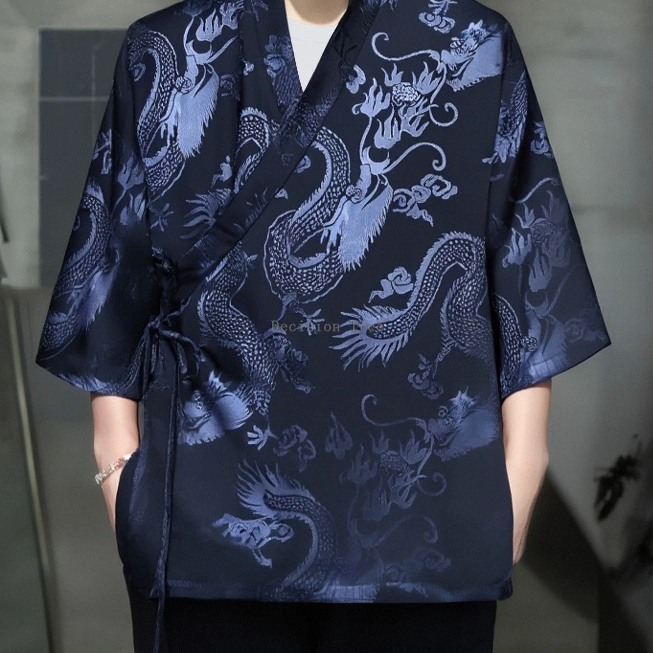 2026 dragon pattern jacquard men wushu top daily improved hanfu lacing shirt leisure loose comfortable fashionable chinese shirt