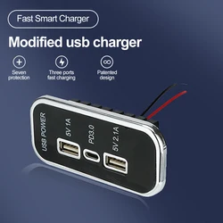 35.5W PD3.0 Car Charger Socket Dual USB 12/24V For Motorcycle Auto Truck ATV Boat RV Bus