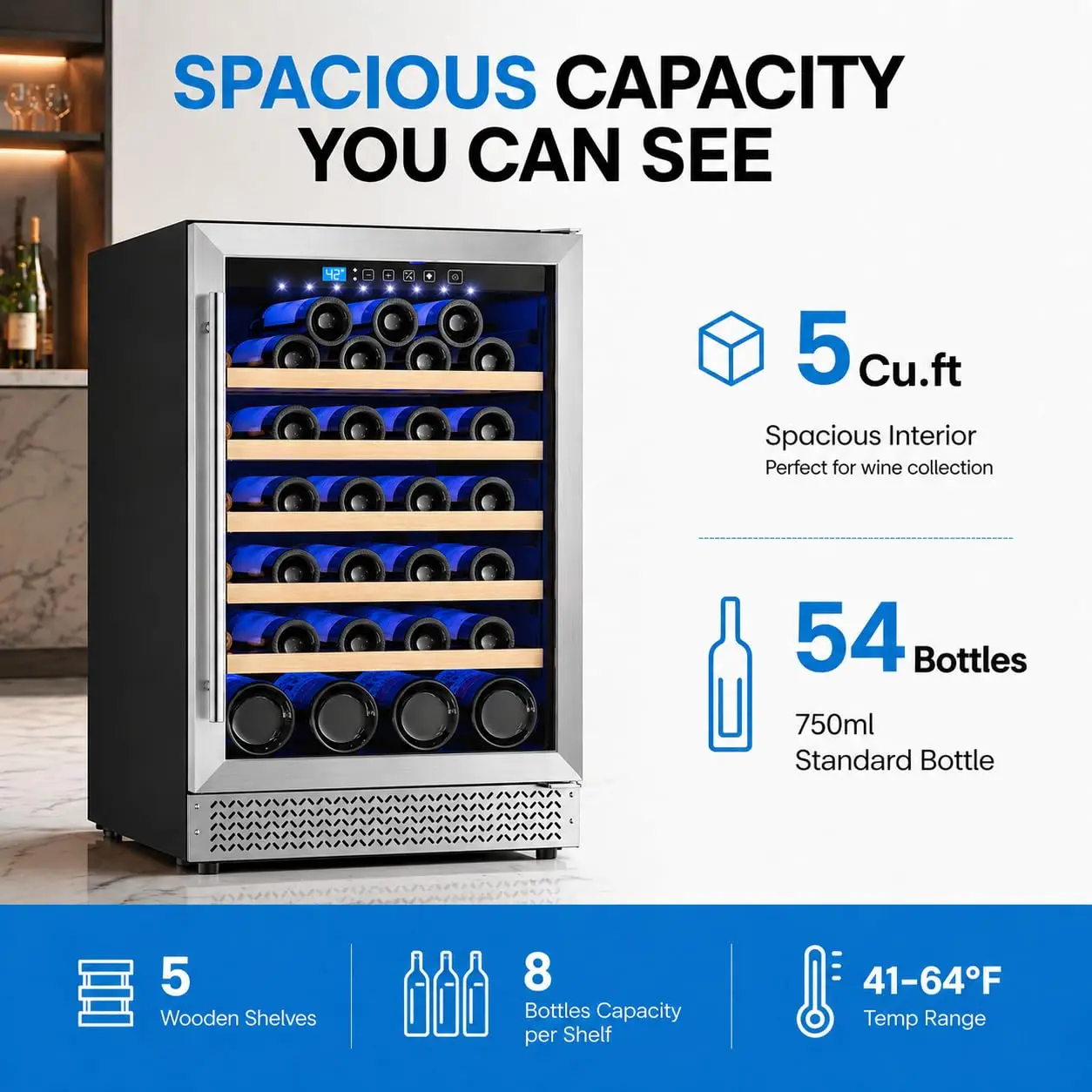 24 Inch Wine Fridge-54 Bottle Wine Cooler Refrigerator, Built-in or Freestanding Under Counter Fridge, Tempered, Customized