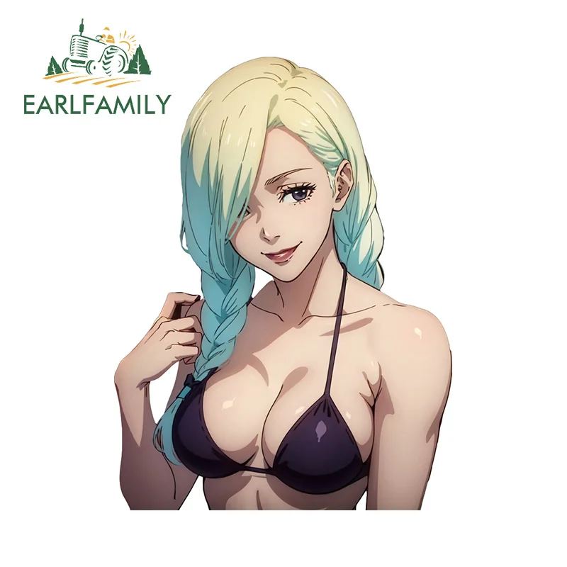 

EARLFAMILY, 13 см x 9,7 см, мягкая Mei Peek наклейка на автомобиль, забавный бюстгальтер Hentai, аниме, наклейка на доску для серфинга, интересный солнцезащитный Декор