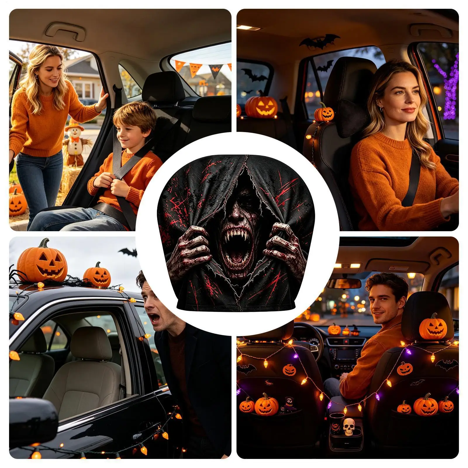Headrest Covers For Cars Soft Creepy Auto Seat Accessories Scary Face Headrest Cover For Vehicles Trailer Motorhome Traveling