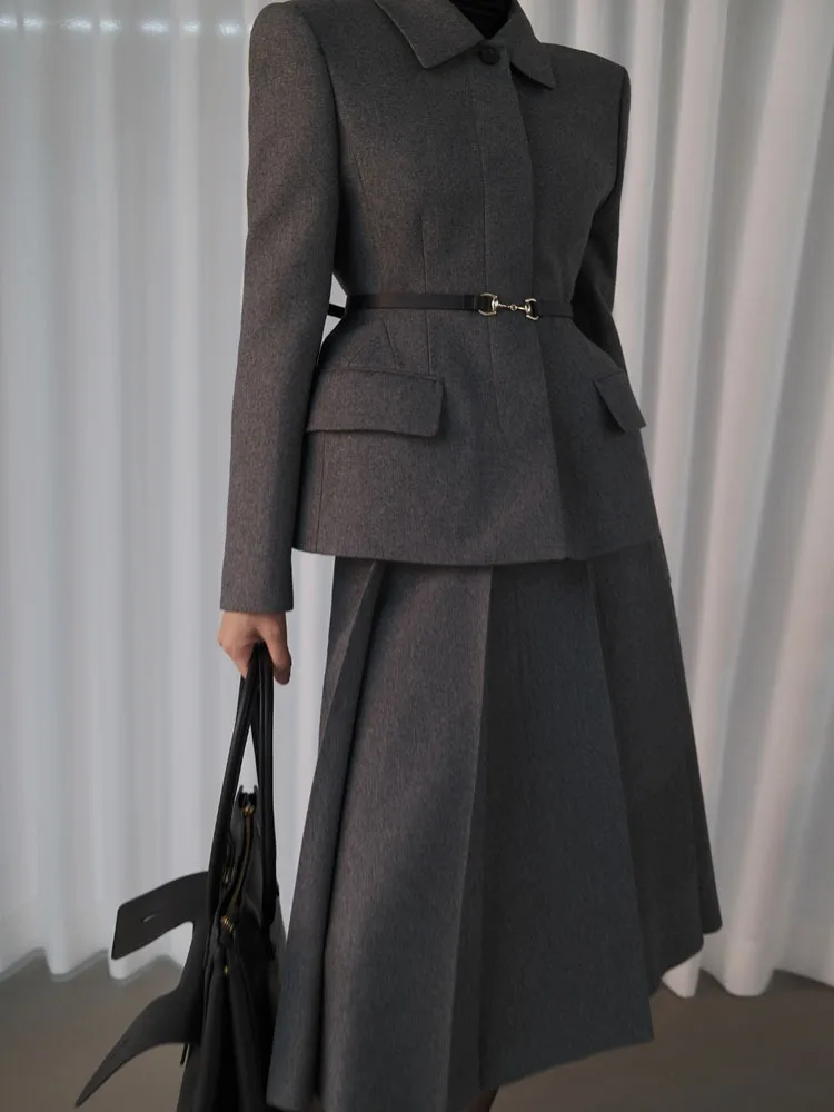 Faionable High Waist Suit Set Women's Winter Woolen Jaet And f Skirt Ensemble Commute Sle Suitable for Various Occas...