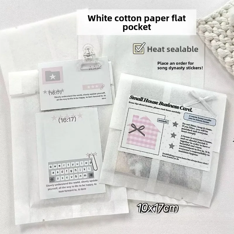 

White Cotton Paper Heat Sealed Bags for Card Stationery Packaging Gift Wrapping Material Storage and Organization Supplies