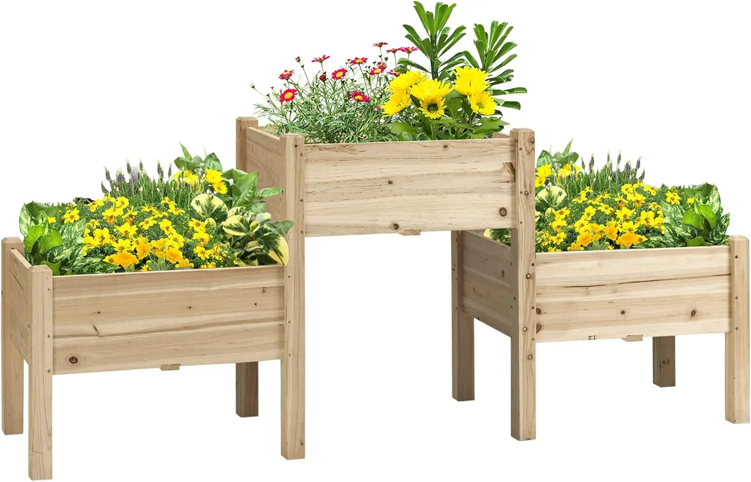 

Raised Garden Bed with 3 Planter Box, Elevated Wooden Plant Stand with Drainage Holes, for Vegetables, Herb and Flowers