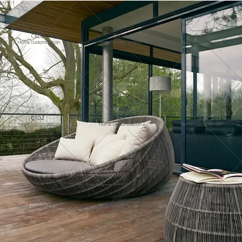 Outdoor Round Rattan Sofa Bed Villa Garden Poolside Balcony Lounger Leisure Single Lazy Chair Furniture Set Special Offer