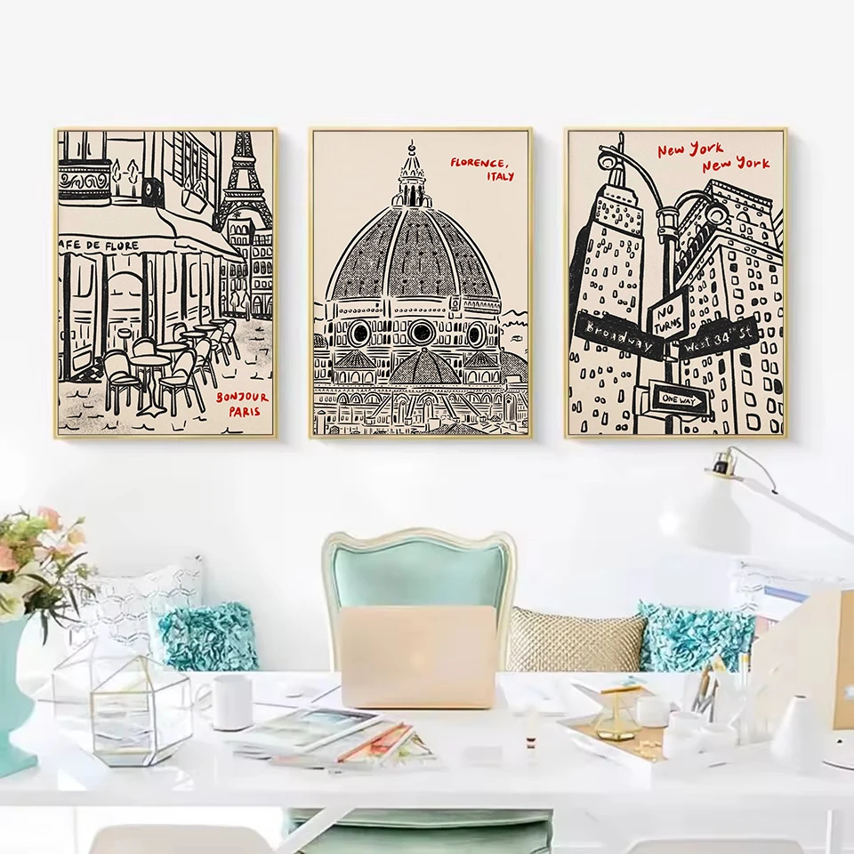 الرجعية مدينة السفر باريس سان فرانسيسكو لندن العمارة بناء رسم المشارك حائط لوح رسم الفن صور ديكور المنزل