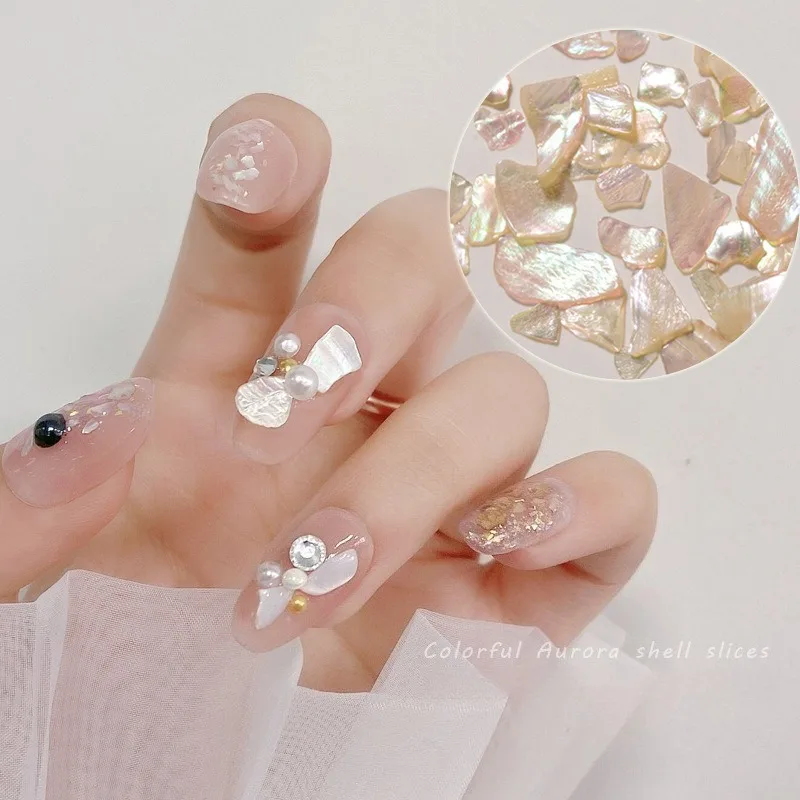 1Pc Iridescent Polished Abalone Shell Fragments Ocean Wave Texture Nail Sequins Aurora Flakes DIY UV Gel Nail Manicure Decor