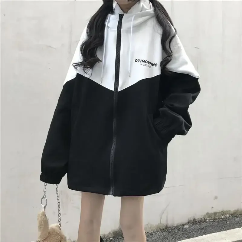 Deeptown Harajuku Fashion Zipper Hooded Jacket Women Oversized Varsity Jackets Japanese Female College Coats Korean Streetwear