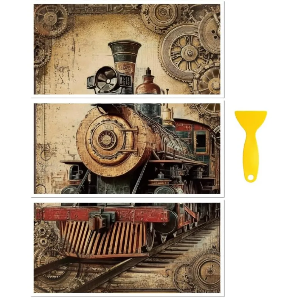 

Rub on Transfer Decal Sticker for Furniture Craft Decor 6"x12" Vintage Steampunk Train 3Pcs Waterproof UV DTF