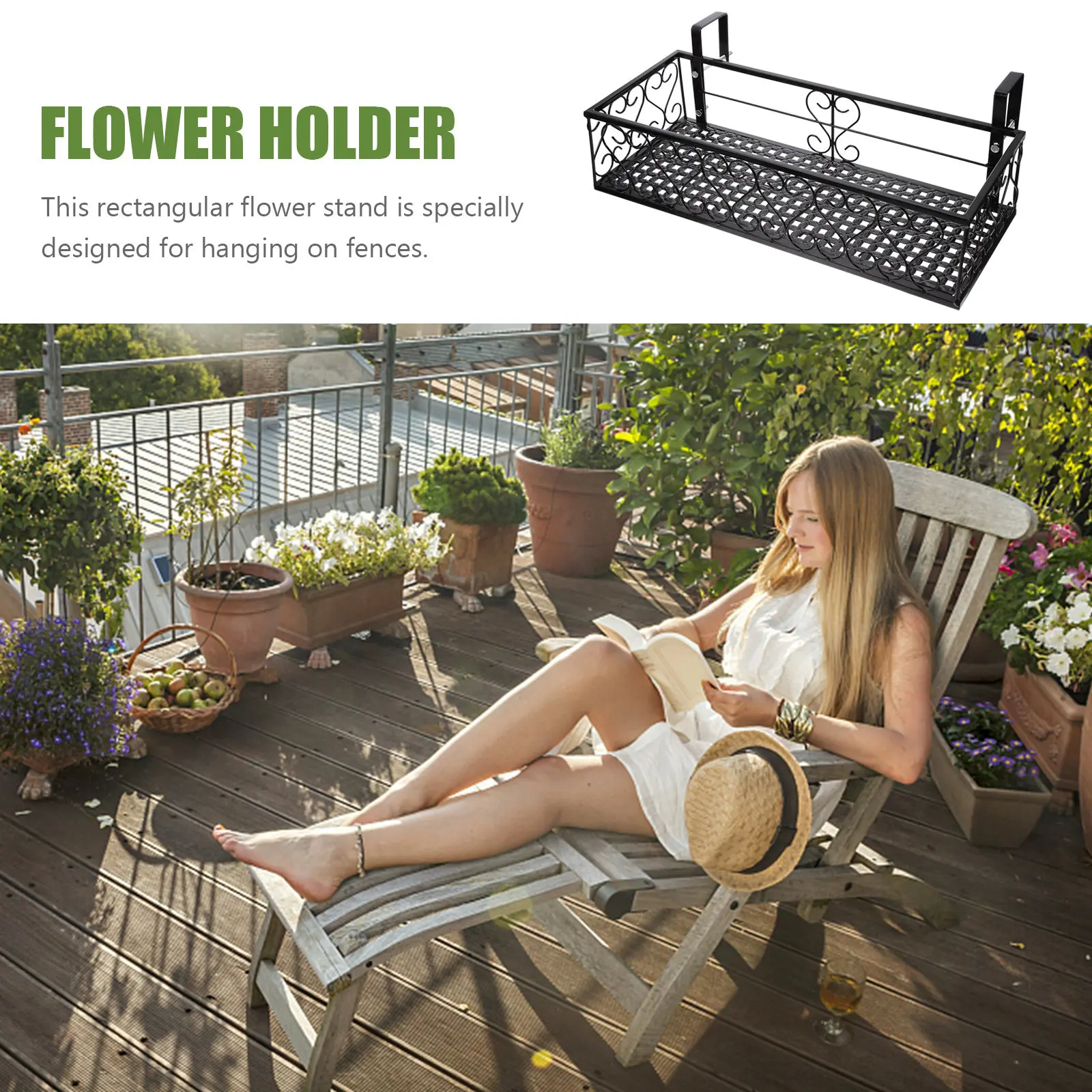 1Pcs Suspended Flowerpot Rack Premium Iron Hanging Flower Holder for Fences Balcony Railings Outdoor Plants Display Shelf view 5
