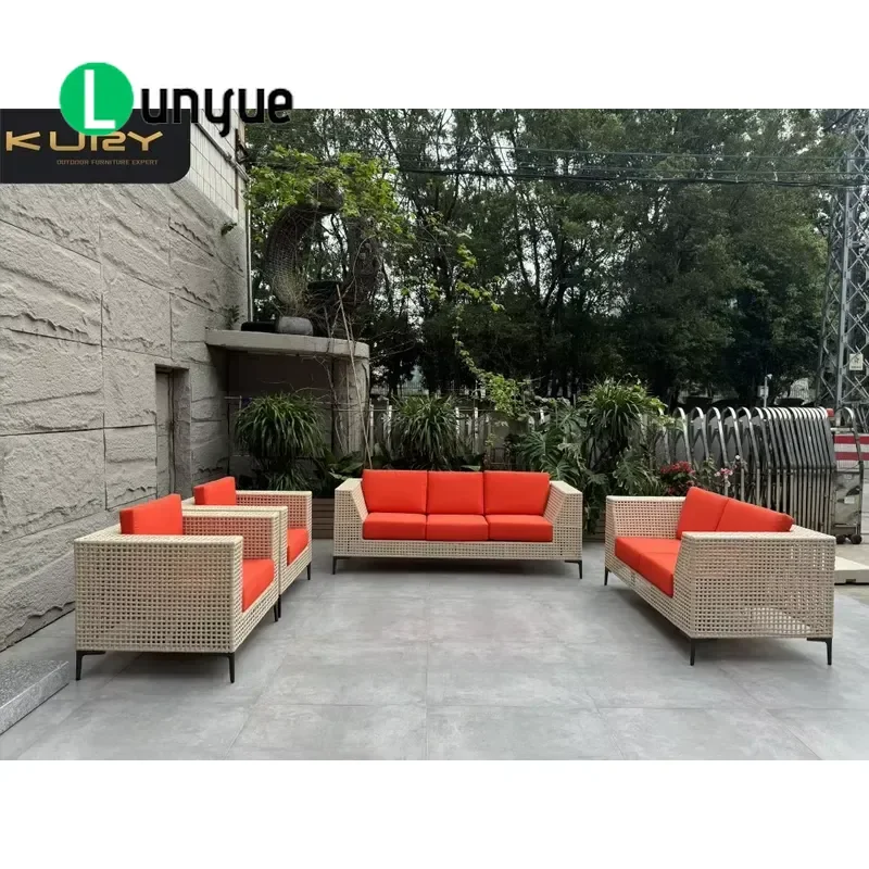 Modern Outdoor Rattan Sofa Set Waterproof Casual Garden Furniture for Poolside Resort Hotel Patio Lounge Combination