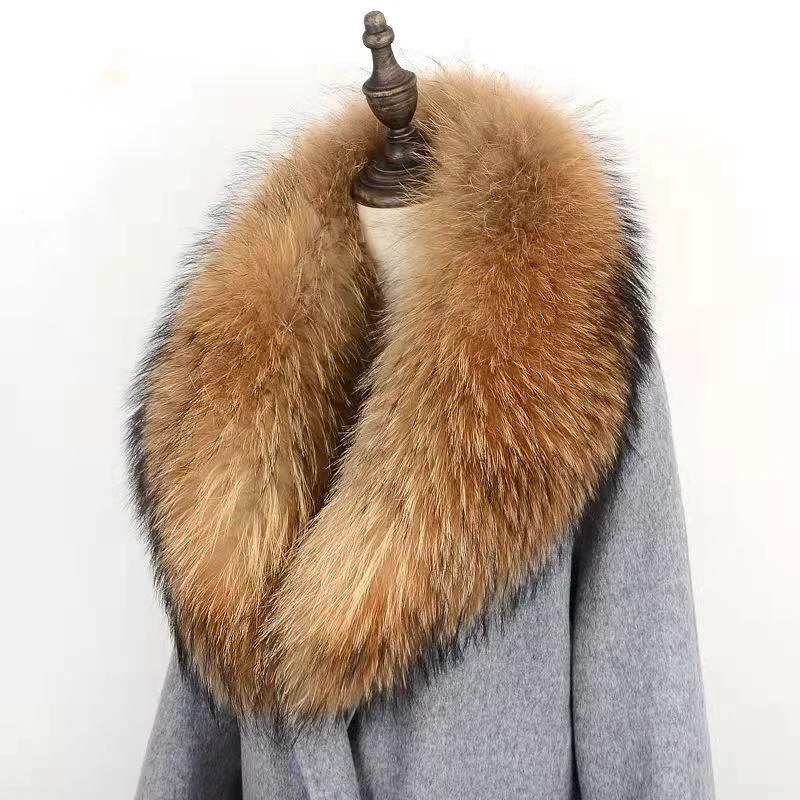 

Big Raccoon Fur Collar Winter Women Real Fur Scarf Large Furry Natural Fur Shawl Warps Luxury Neck Warmer Collar for Coat Jacket