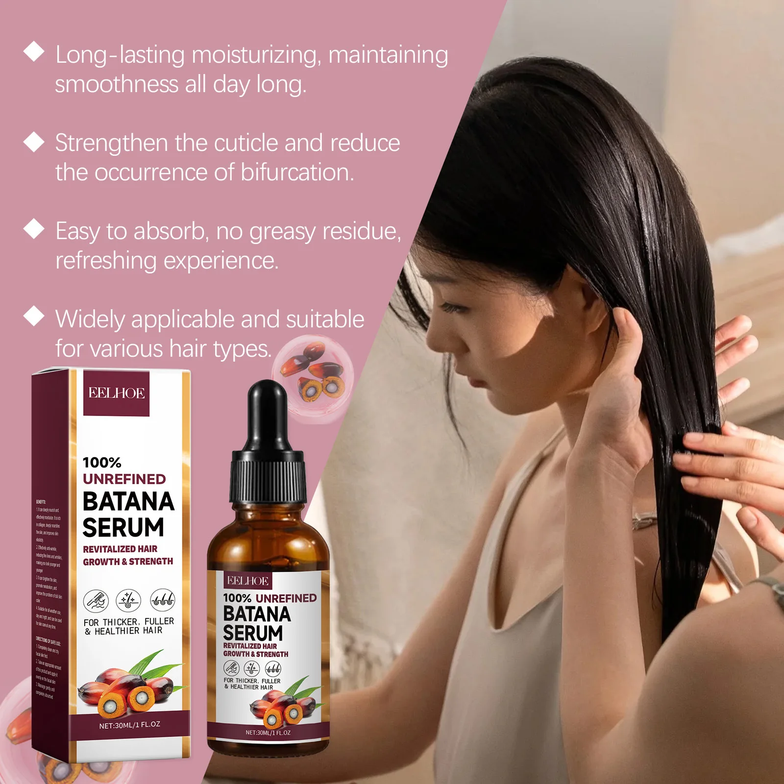 EELHOE Natural Batana Oil Nourishment Strengthening Repair Hair Treatments for Damaged Hair Growth Shampoo and Conditioner Sets