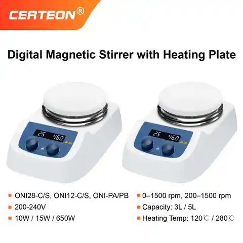 Agitatore Magnetico Riscaldante 5L, Piastra Riscaldante Digitale 320°C, 1500RPM, Protezione Surriscaldamento, Termoregolatore da Laboratorio