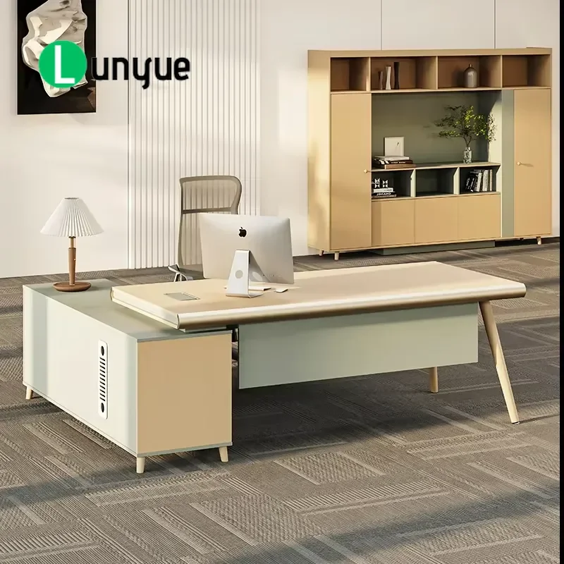 Modern Large L-Shaped Wooden Executive Desk with Multi-function Drawers and Filing Cabinets Durable Office Furniture for Home