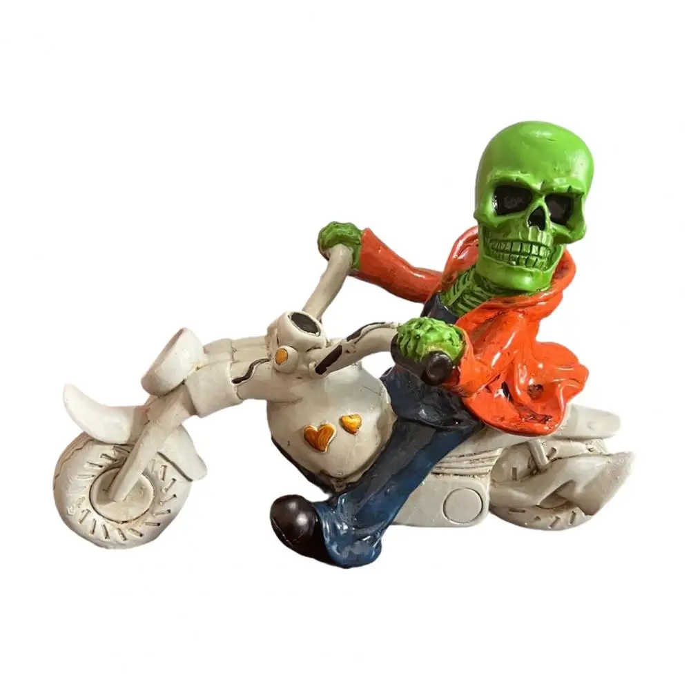 Halloween Atmosphere Prop Motorcycle Skull Ornament Halloween Skeleton Motorcycle Figurine Spooky Resin Statue Biker for Home