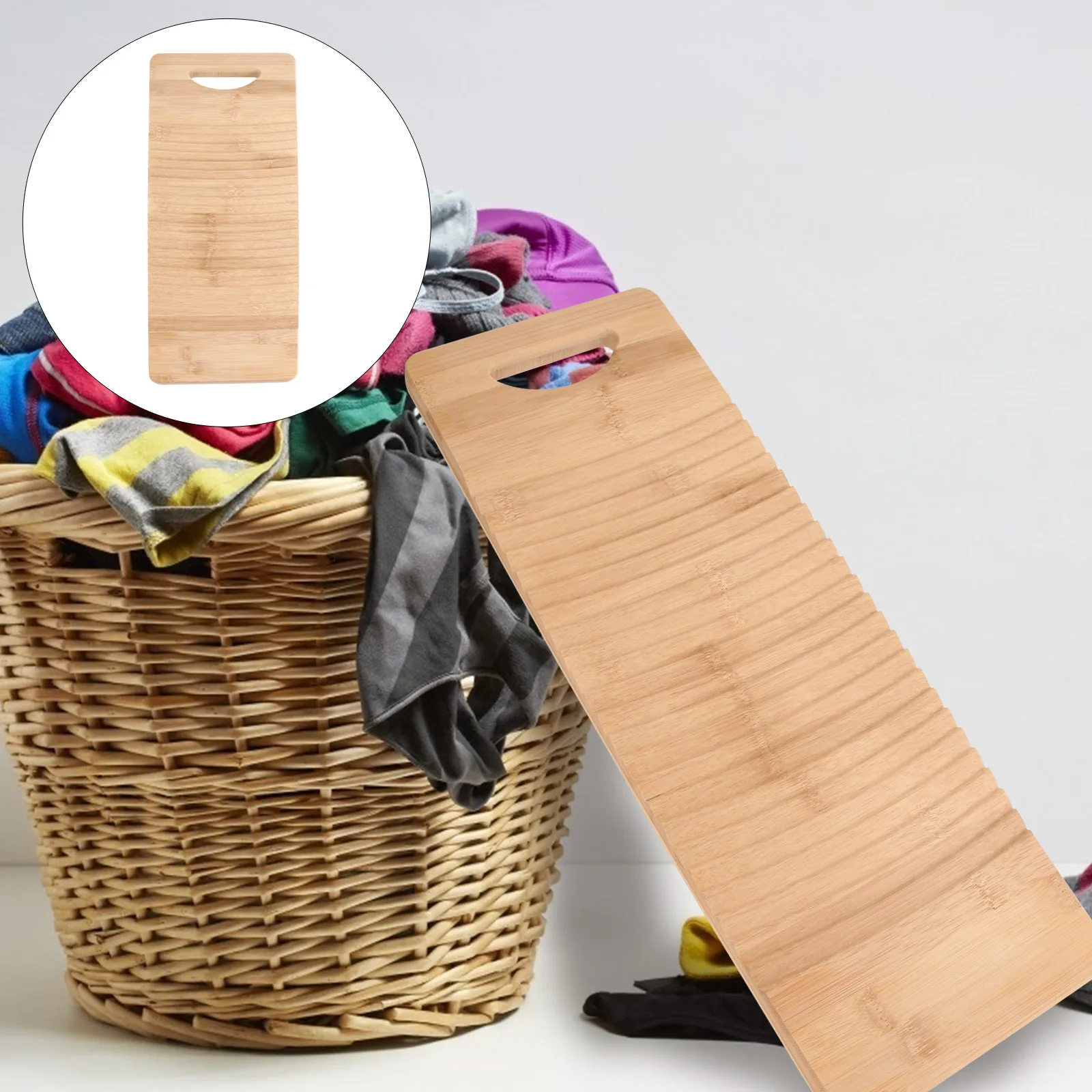 Placa de lavar roupa de bambu espessada antiderrapante placa de lavagem doméstica ferramenta de limpeza de roupas com alça de furo para fácil armazenamento de secagem