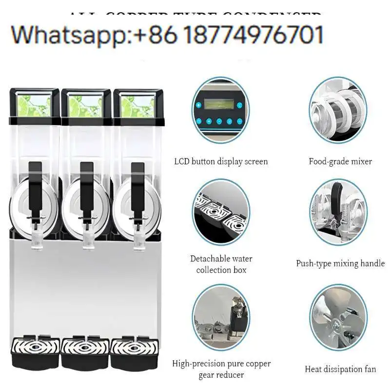 

Заводской OEM-диспенсер для напитков из нержавеющей стали, коммерческая трехцилиндровая машина для приготовления слякоти, аппарат для производства напитков-слякоти.