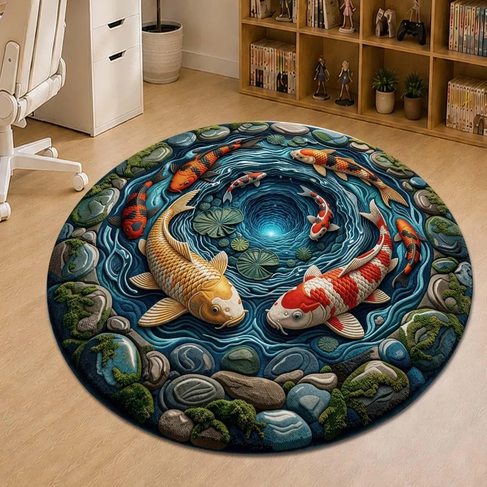 Office Desk Fancy Carpets Living Room Sofa Yin Yang Koi Fish Mat Bedroom Bedside Round Area Rug Kitchen Patio Home Decor