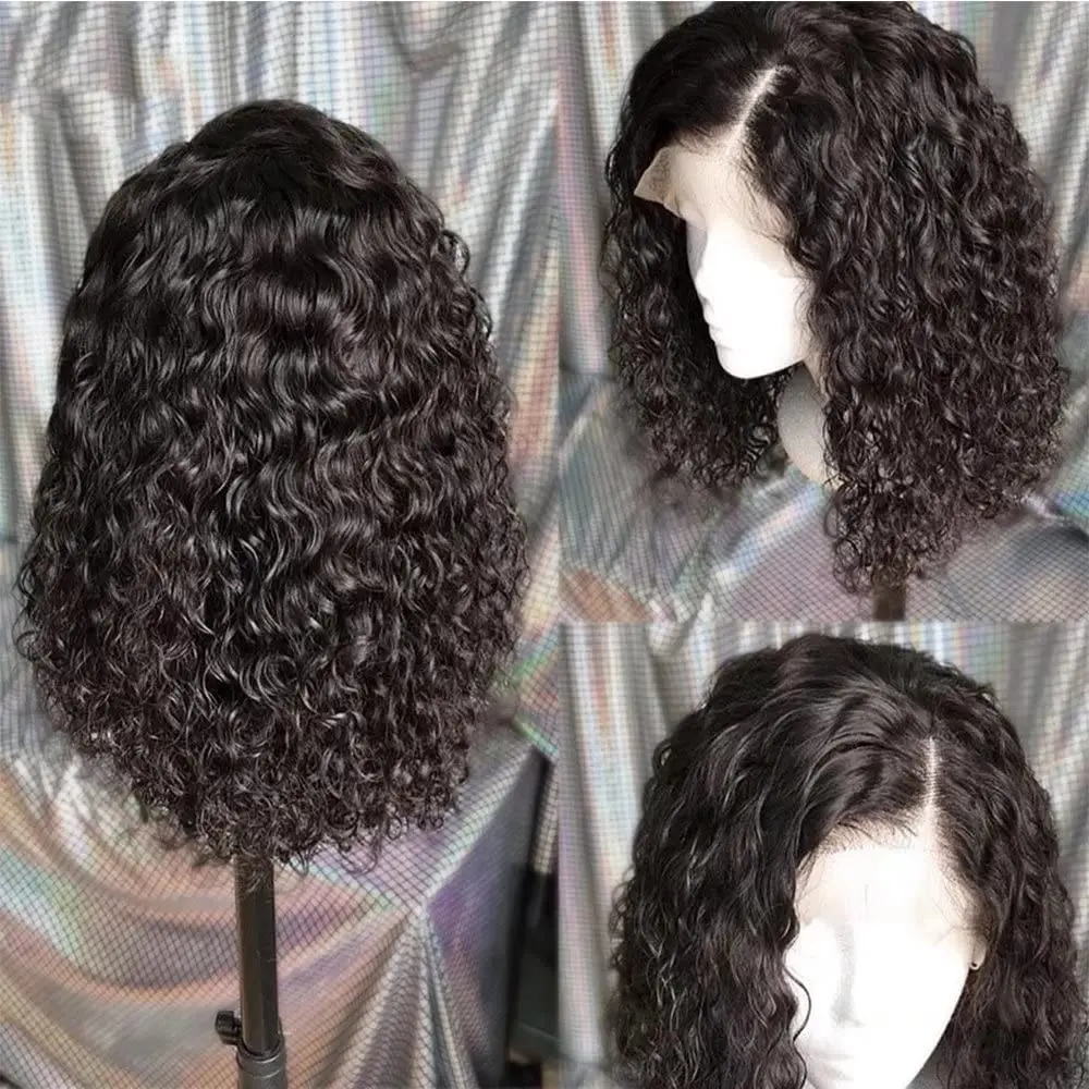 Perruque Bob Lace Frontal Wig Deep Curly HD, cheveux naturels, humide et ondulé, 13x1 T, 13x4, partie courte, pour femmes africaines