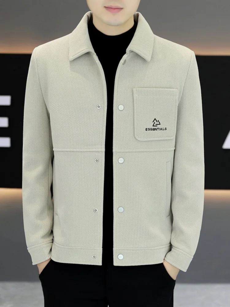 

Мужская утепленная куртка из полиэстера с шерстяным воротником, свободного кроя, модная, повседневная, весна-осень 2025