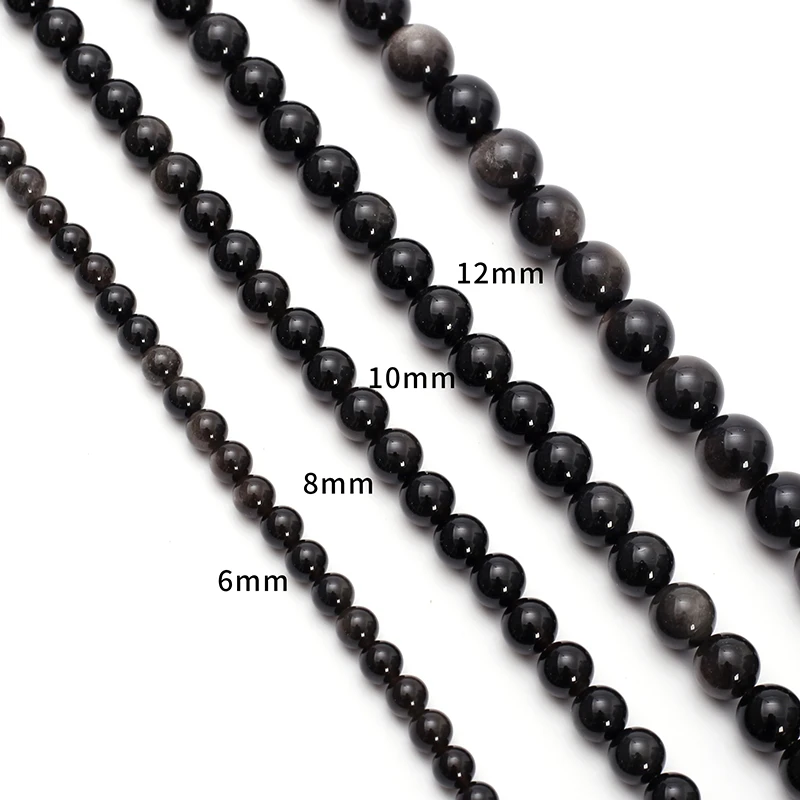 6mm~12mm Round Natural Silver Obsidian Agate Stone Beads Vintage Style For DIY Craft Inspiration Handmade Jewelry Accessories