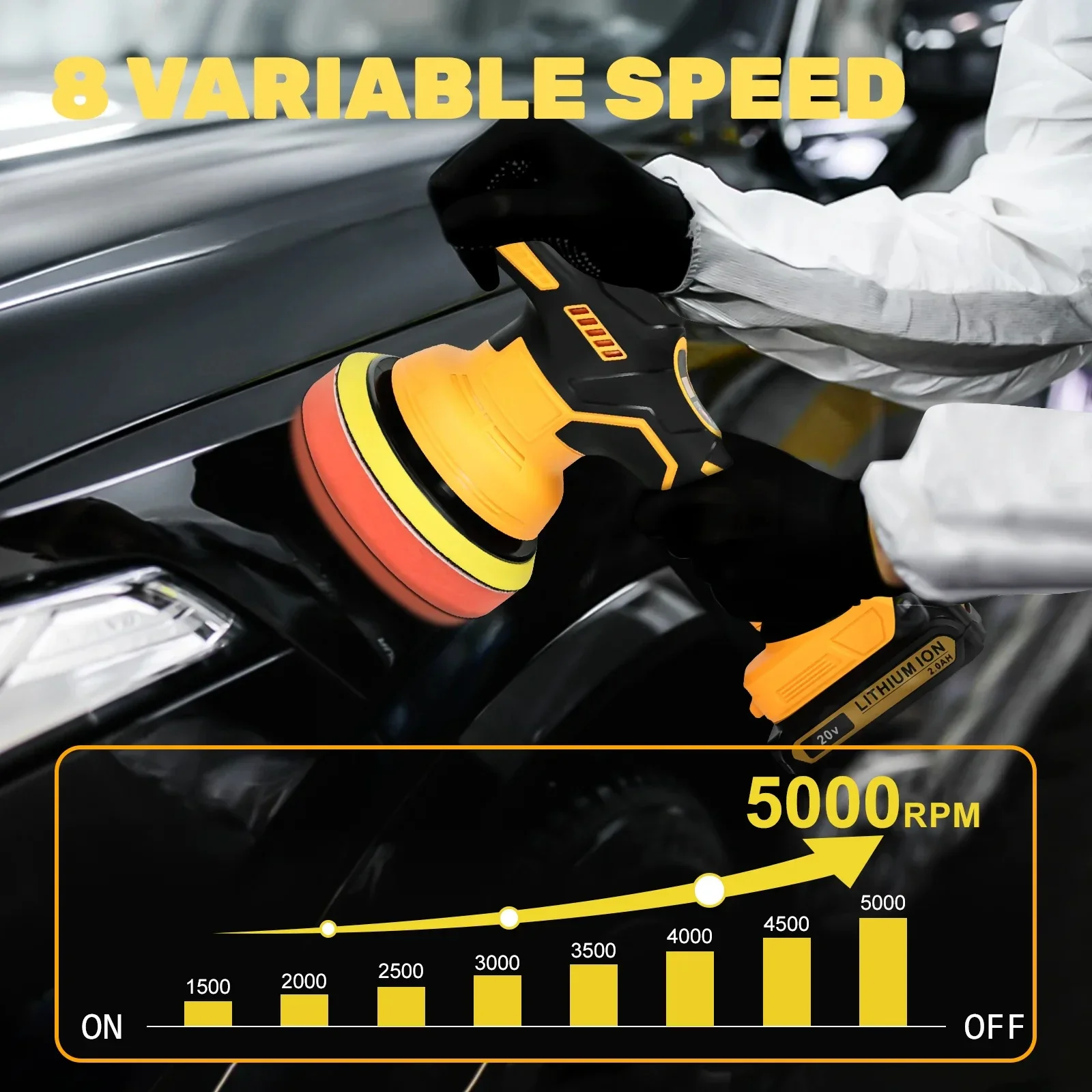Cordless 8 Gears Digital Display Car Polisher Electric Polisher Auto Car Waxing Polishing Machine For  20V Battery
