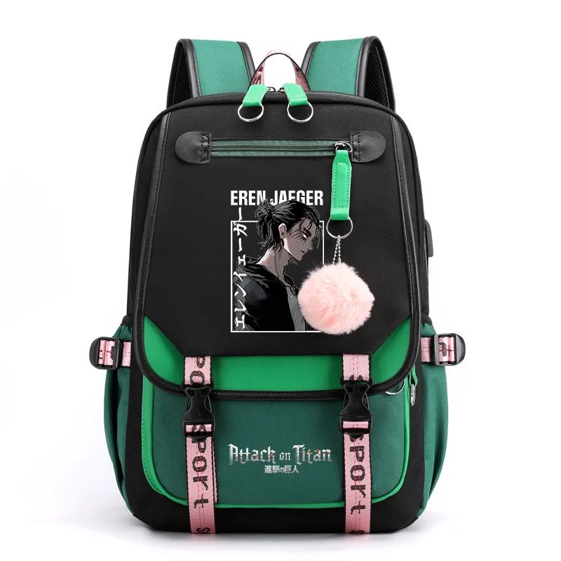 Novo anime eren jaeger legal padrão mochila adolescente moda rua usb mochila de alta qualidade anime zíper mochilas