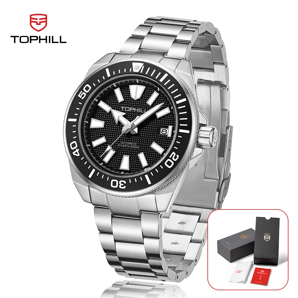 TOPHILL 300 متر الغوص ساعة هدية C3 مضيئة التقويم الياقوت الزجاج 43.5 مللي متر الرجال 30Bar عميق مقاوم للماء NH35 ساعات المعصم التلقائية