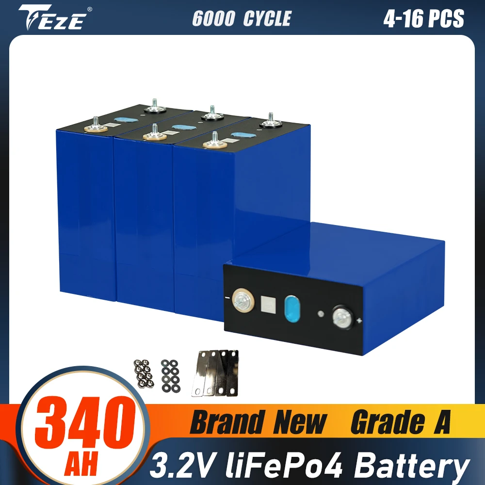 

3.2V 340Ah Grade A Lifepo4 Battery Brand New 6000 Cycles DIY 12/24V 340AH Rechargeable Cell for RV EV Solar Storage