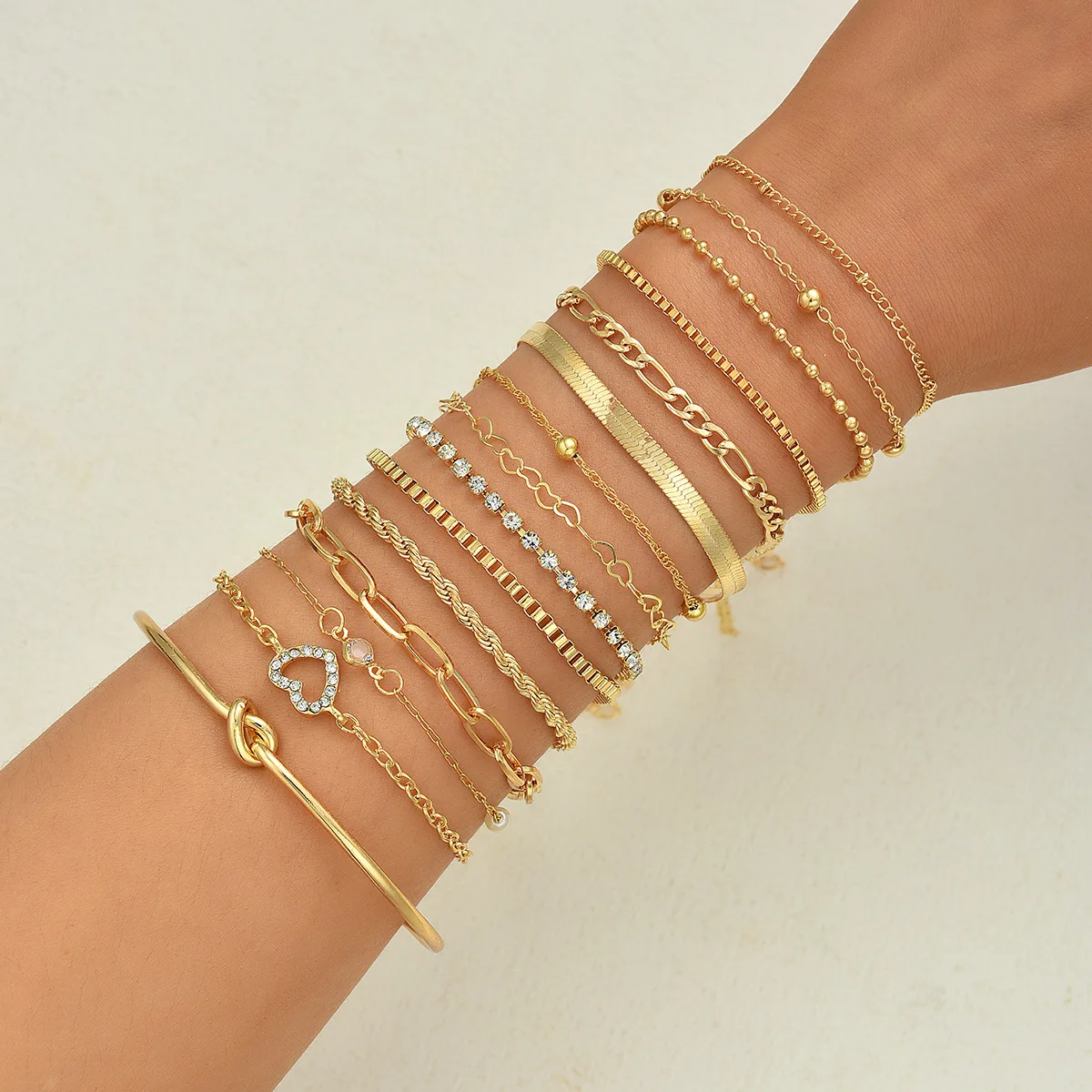 Jewelry Bracelet Knot Inlaid Diamond Love Bracelet 15 Piece Set Gold Environmental Charm Women's Handmade Set