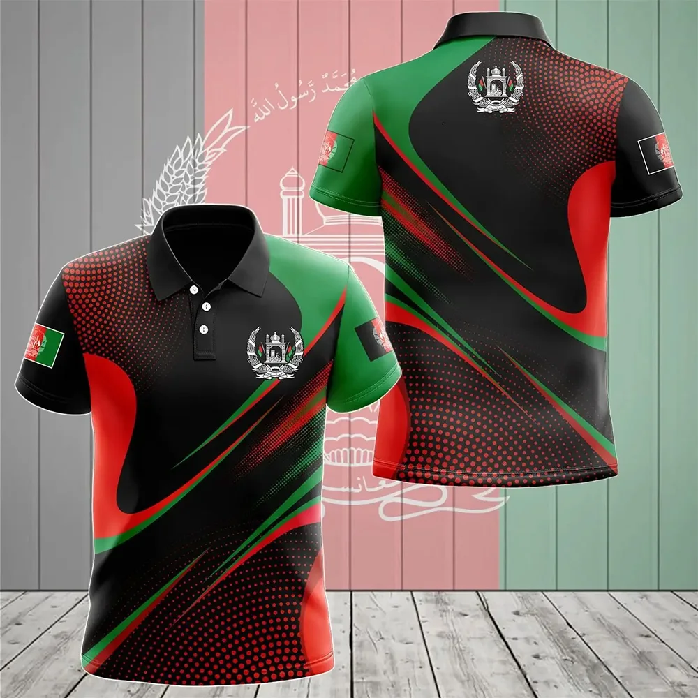 Afghanistan National Flag Graphic Polo Shirt Afghanistan National Emblem Men\'s Tops  National Day Gifts High Quality Clothing