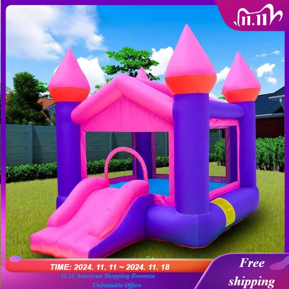 Inflatable Pink Bouncy Castle House Kids Party Bouncy House with Air Blower for Kids Party