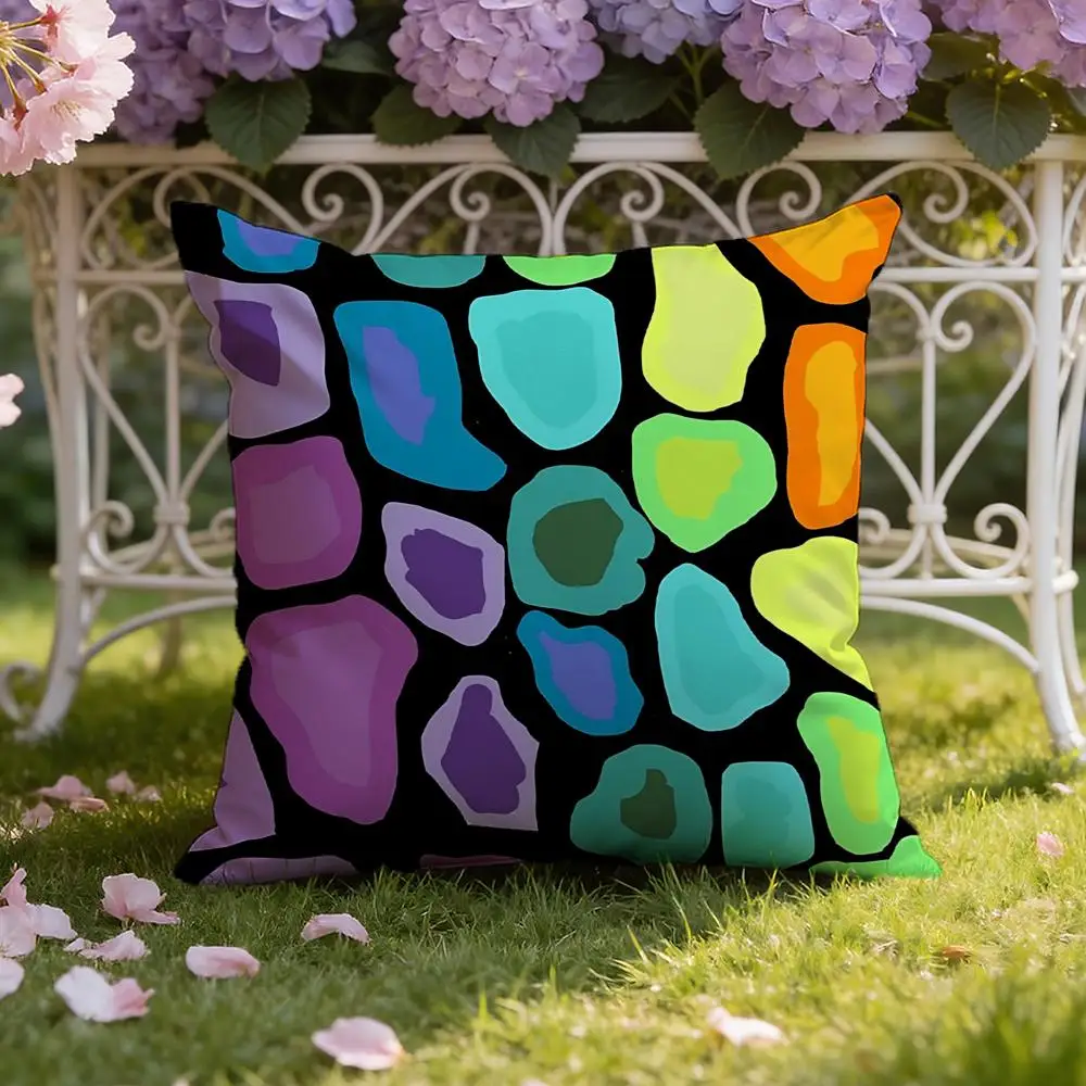 Boho Pink Purple Geometric Leopard Block Allover Print Cushion Cover Home & Car Dual-Scene Pillow Cover Comfort