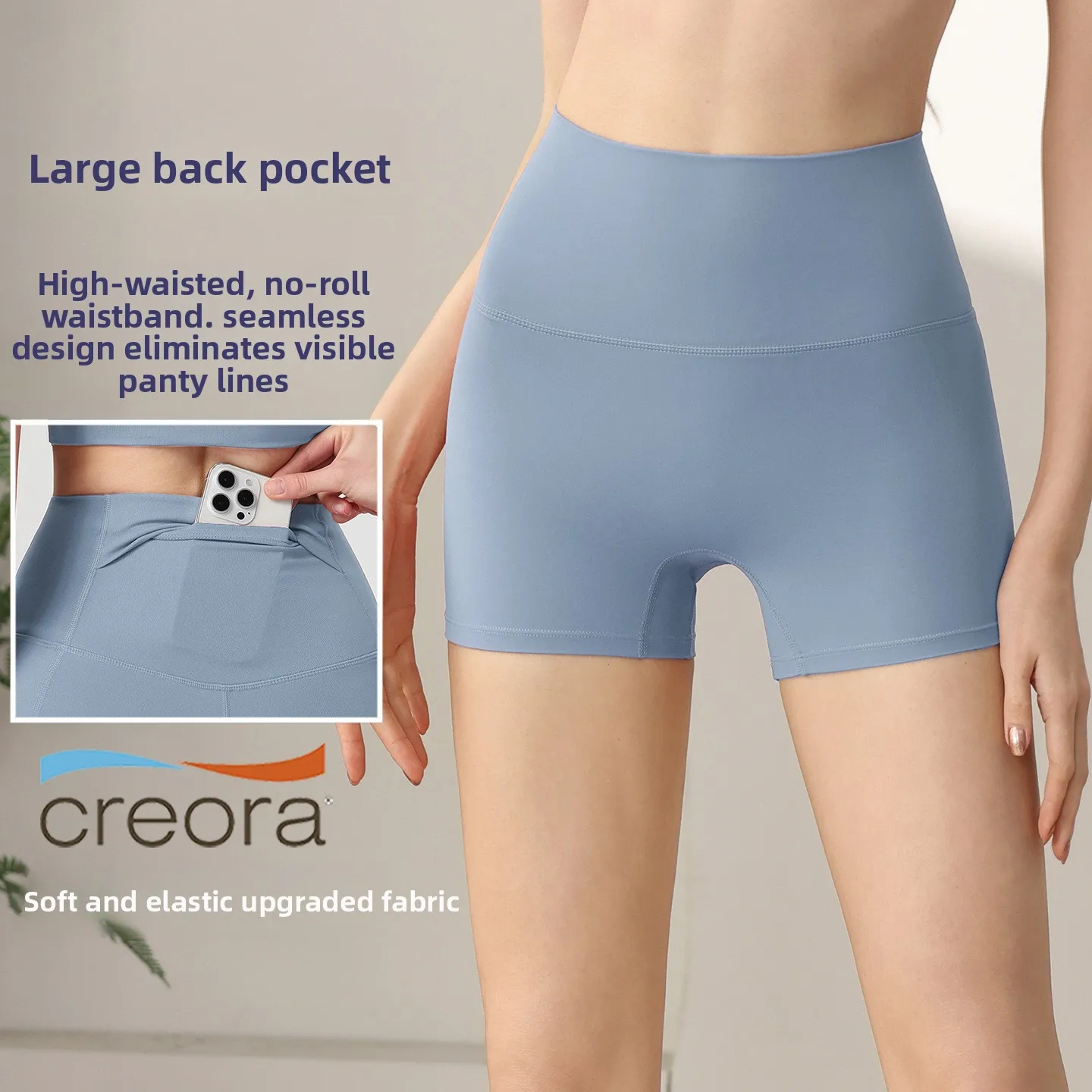 Women's High-Waist Sports Fitness Shorts with Pocket Peach Pants Three-Point Running Elastic Leggings Yoga Hip-Raising