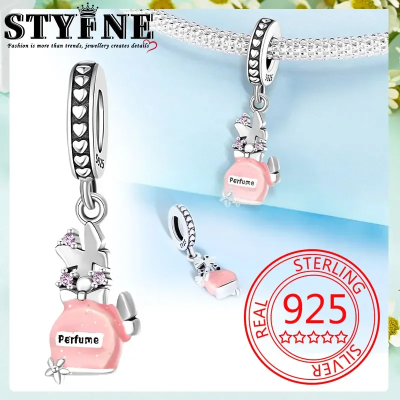 Travel Hobbies 2025 Beads 925 Sterling Silver Pink Perfume Butterfly Letter Print Charms for Women's Jewelry DIY Pulseras Gift