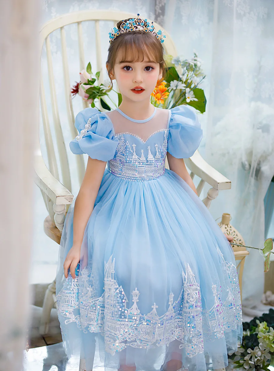 Kids Girls 2024 Elegant Luxury Dresses Disney Frozen Elsa Dress For Child Girl Ceremony Sequin Bluey Queen Party Princess Dress