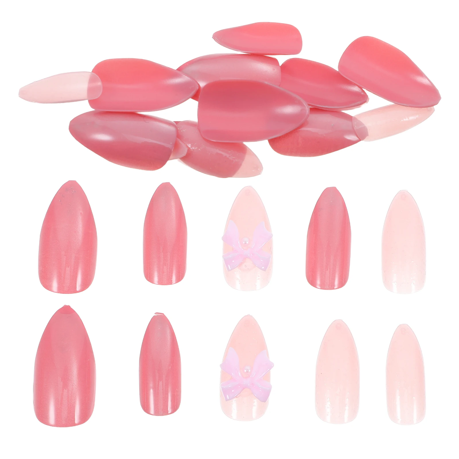 

24pcs Bowknot Press Nails Full Cover Fake Glue On Almond Shape Artificial Nails For Women Girls Daily Wear Party Nail Art