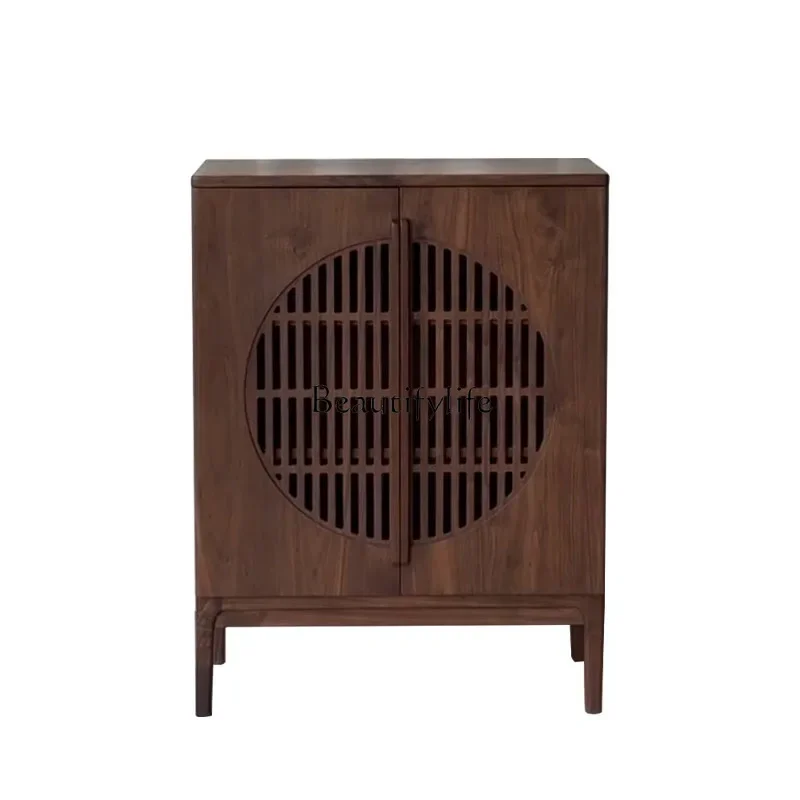 

ls 18New Chinese North American black walnut dining side cabinet simple Zen bright moon cabinet solid wood