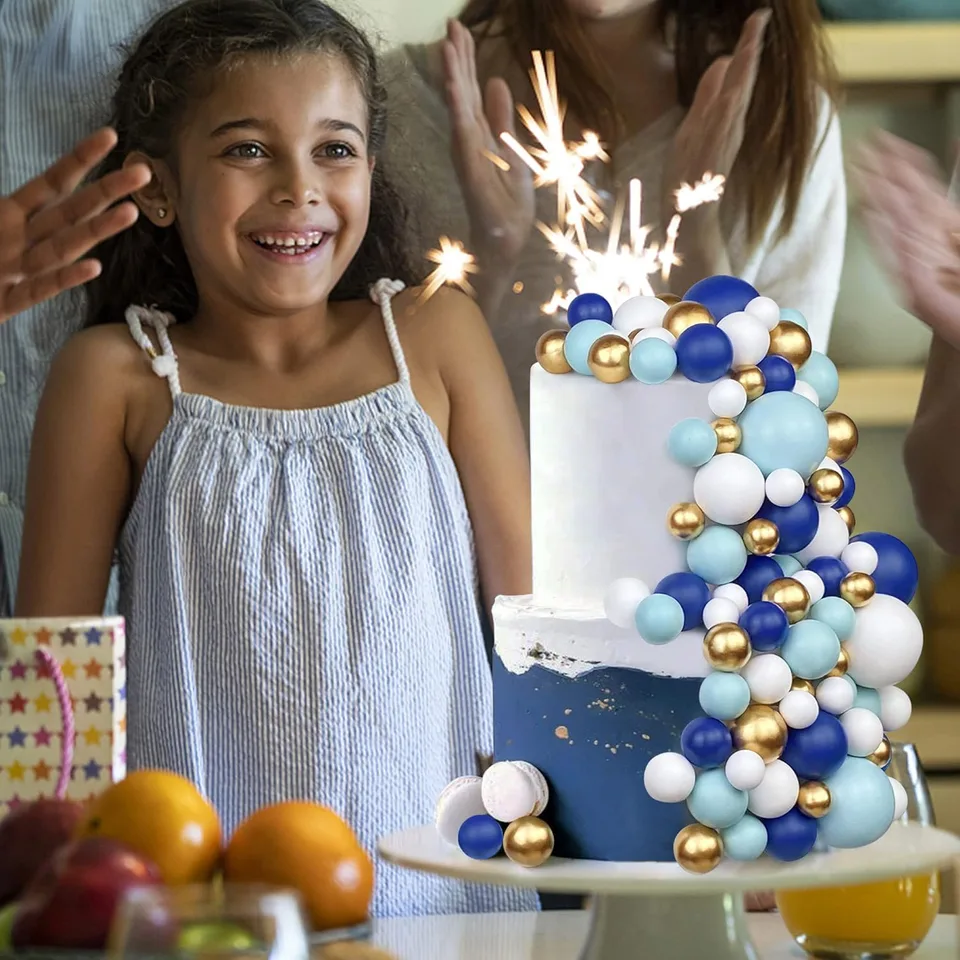 45 Boules Déco Gâteau + Topper Happy Birthday – Mini Ballons Mousse Rose, Or, Blanc Pour Anniversaire, Cupcakes, Mariage – Set Complet DIY Super Mignon !