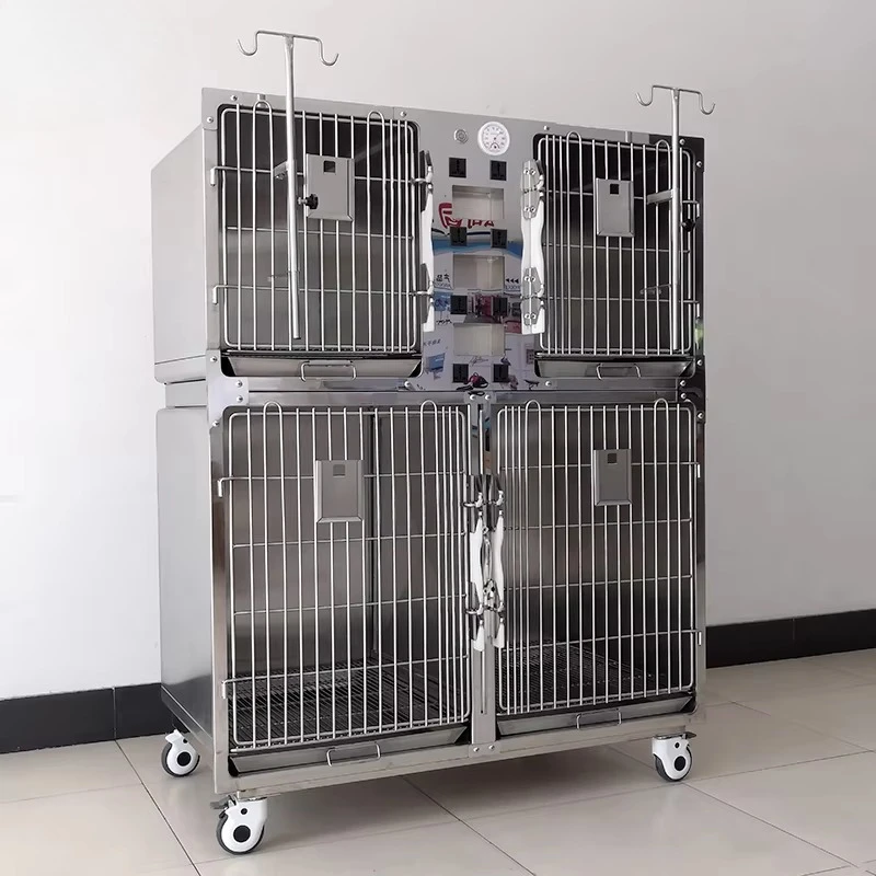 Factory Direct 2026 Veterinary Cages Vet Oxygen Cage ICU Intensive Care Unit Stainless Steel Silver Fashion Animal