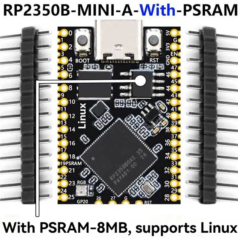 AS95-4X For Raspberry Pi Pico 2 RP2350B Linux Mini Development Board With PSRAM-8MB Full 48 Gpios Output For Linux